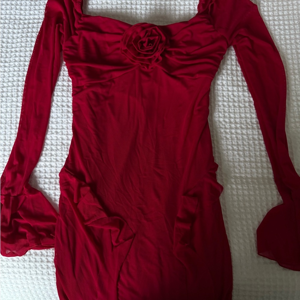 SHEIN Vibrant Red Long sleeve Dress